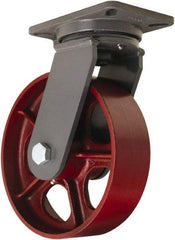 Hamilton - 10" Diam x 3" Wide x 12-1/2" OAH Top Plate Mount Swivel Caster - Cast Iron, 2,600 Lb Capacity, Tapered Roller Bearing, 5-1/4 x 7-1/4" Plate - Americas Industrial Supply