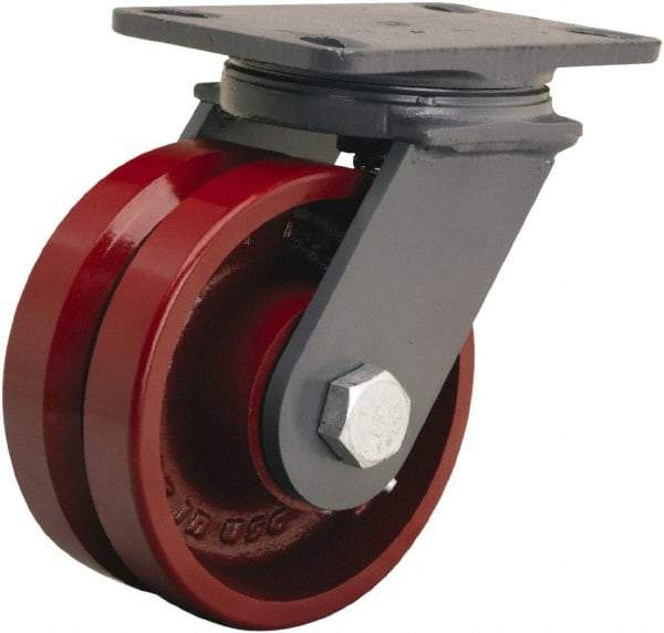 Hamilton - 6" Diam x 2-3/4" Wide, Iron Swivel Caster - 2,500 Lb Capacity, Top Plate Mount, 5-1/4" x 7-1/4" Plate, Straight Roller Bearing - Americas Industrial Supply