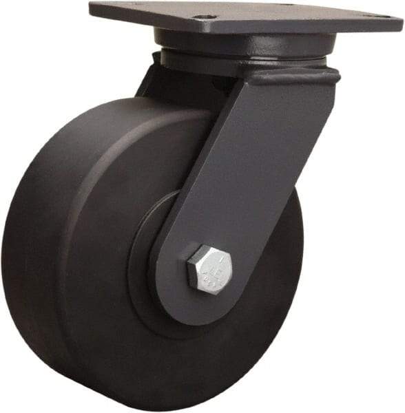 Hamilton - 8" Diam x 3" Wide x 10-1/2" OAH Top Plate Mount Swivel Caster - Nylon, 4,000 Lb Capacity, Sealed Precision Ball Bearing, 5-1/4 x 7-1/4" Plate - Americas Industrial Supply