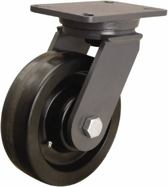 Hamilton - 8" Diam x 2-1/2" Wide x 10-1/2" OAH Top Plate Mount Swivel Caster - Phenolic, 2,000 Lb Capacity, Straight Roller Bearing, 5-1/4 x 7-1/4" Plate - Americas Industrial Supply