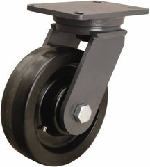 Hamilton - 8" Diam x 2-1/2" Wide x 10-1/2" OAH Top Plate Mount Swivel Caster - Phenolic, 2,000 Lb Capacity, Straight Roller Bearing, 5-1/4 x 7-1/4" Plate - Americas Industrial Supply