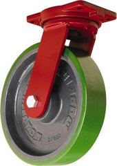 Hamilton - 12" Diam x 3" Wide x 14-1/2" OAH Top Plate Mount Swivel Caster - Polyurethane Mold onto Cast Iron Center, 3,500 Lb Capacity, Sealed Precision Ball Bearing, 6-1/8 x 7-1/2" Plate - Americas Industrial Supply
