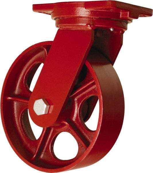 Hamilton - 10" Diam x 3" Wide x 12-1/2" OAH Top Plate Mount Swivel Caster - Cast Iron, 2,600 Lb Capacity, Tapered Roller Bearing, 6-1/8 x 7-1/2" Plate - Americas Industrial Supply