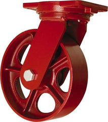 Hamilton - 10" Diam x 3" Wide x 12-1/2" OAH Top Plate Mount Swivel Caster - Cast Iron, 2,600 Lb Capacity, Tapered Roller Bearing, 6-1/8 x 7-1/2" Plate - Americas Industrial Supply