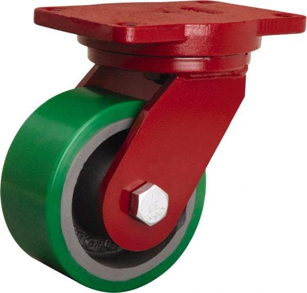 Hamilton - 6" Diam x 3" Wide x 8-1/2" OAH Top Plate Mount Swivel Caster - Polyurethane Mold onto Cast Iron Center, 2,200 Lb Capacity, Sealed Precision Ball Bearing, 6-1/8 x 7-1/2" Plate - Americas Industrial Supply