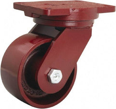 Hamilton - 6" Diam x 3" Wide x 8-1/2" OAH Top Plate Mount Swivel Caster - Cast Iron, 2,500 Lb Capacity, Tapered Roller Bearing, 6-1/8 x 7-1/2" Plate - Americas Industrial Supply