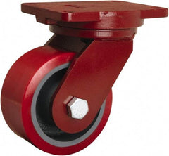 Hamilton - 6" Diam x 3" Wide x 8-1/2" OAH Top Plate Mount Swivel Caster - Polyurethane Mold on Forged Steel, 2,600 Lb Capacity, Tapered Roller Bearing, 6-1/8 x 7-1/2" Plate - Americas Industrial Supply