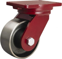 Hamilton - 6" Diam x 2-1/2" Wide x 8-1/2" OAH Top Plate Mount Swivel Caster - Forged Steel, 3,500 Lb Capacity, Straight Roller Bearing, 6-1/8 x 7-1/2" Plate - Americas Industrial Supply