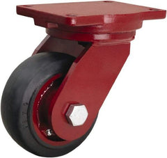 Hamilton - 6" Diam x 2-1/2" Wide x 8-1/2" OAH Top Plate Mount Swivel Caster - Rubber Mold on Cast Iron, 540 Lb Capacity, Precision Tapered Roller Bearing, 6-1/8 x 7-1/2" Plate - Americas Industrial Supply