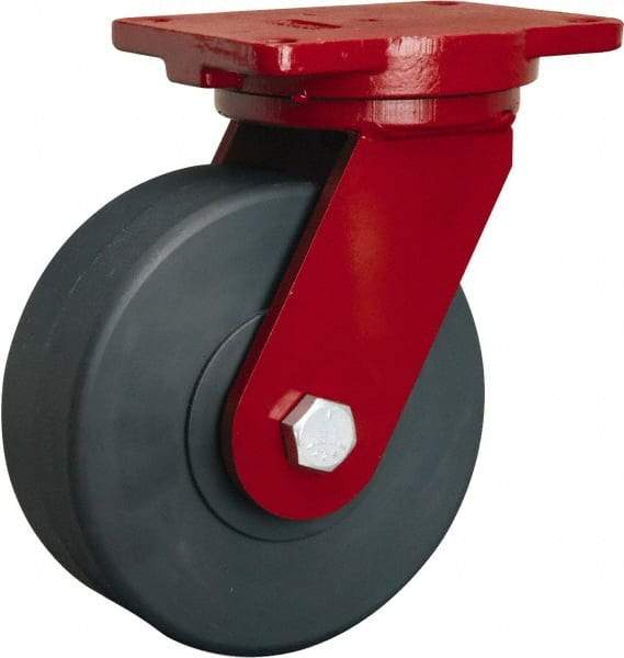 Hamilton - 8" Diam x 3" Wide x 10-1/2" OAH Top Plate Mount Swivel Caster - Nylon, 5,000 Lb Capacity, Sealed Precision Ball Bearing, 6-1/8 x 7-1/2" Plate - Americas Industrial Supply