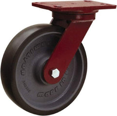 Hamilton - 8" Diam x 2" Wide x 9-3/4" OAH Top Plate Mount Swivel Caster - Polyurethane Mold onto Cast Iron Center, 1,950 Lb Capacity, Sealed Precision Ball Bearing, 4-1/2 x 6-1/2" Plate - Americas Industrial Supply