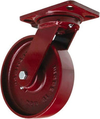Hamilton - 8" Diam x 2" Wide x 9-3/4" OAH Top Plate Mount Swivel Caster - Cast Iron, 1,500 Lb Capacity, Sealed Precision Ball Bearing, 4-1/2 x 6-1/2" Plate - Americas Industrial Supply
