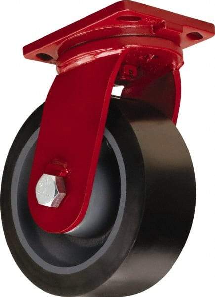 Hamilton - 12" Diam x 4" Wide x 15-1/2" OAH Top Plate Mount Swivel Caster - Polyurethane Mold on Forged Steel, 7,800 Lb Capacity, Tapered Roller Bearing, 6-1/2 x 7-1/2" Plate - Americas Industrial Supply