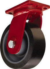 Hamilton - 10" Diam x 4" Wide x 12-1/2" OAH Top Plate Mount Swivel Caster - Polyurethane Mold on Forged Steel, 6,500 Lb Capacity, Tapered Roller Bearing, 6-1/2 x 7-1/2" Plate - Americas Industrial Supply