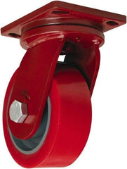 Hamilton - 8" Diam x 3" Wide x 10-1/2" OAH Top Plate Mount Swivel Caster - Polyurethane, 4,200 Lb Capacity, Sealed Precision Ball Bearing, 6-1/2 x 7-1/2" Plate - Americas Industrial Supply