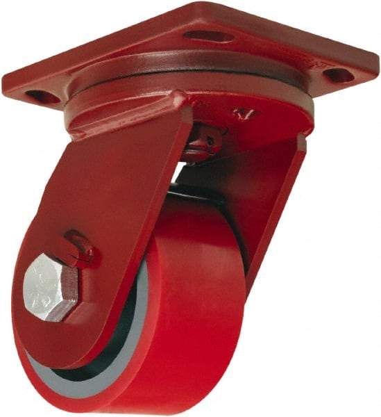 Hamilton - 6" Diam x 3" Wide x 8-1/2" OAH Top Plate Mount Swivel Caster - Polyurethane Mold onto Cast Iron Center, 2,600 Lb Capacity, Sealed Precision Ball Bearing, 6-1/2 x 7-1/2" Plate - Americas Industrial Supply