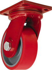 Hamilton - 8" Diam x 3" Wide x 10-1/2" OAH Top Plate Mount Swivel Caster - Polyurethane Mold onto Cast Iron Center, 3,000 Lb Capacity, Sealed Precision Ball Bearing, 6-1/2 x 7-1/2" Plate - Americas Industrial Supply