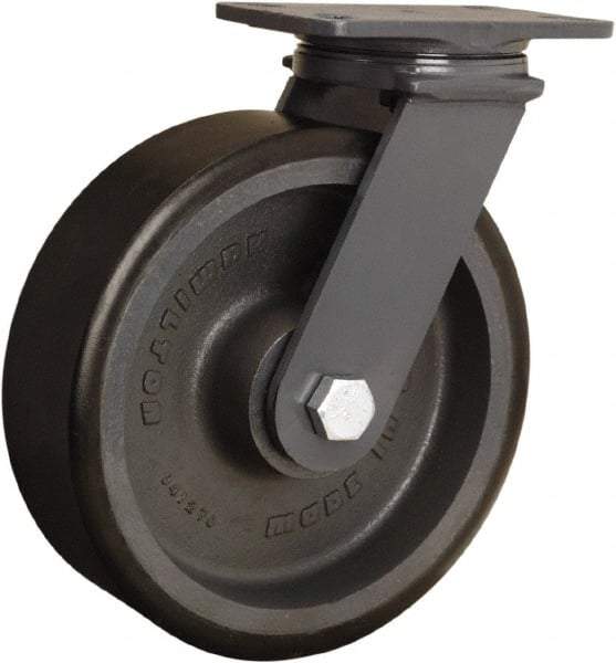Hamilton - 10" Diam x 3" Wide x 12-1/16" OAH Top Plate Mount Swivel Caster - Polyurethane Mold onto Cast Iron Center, 2,400 Lb Capacity, Tapered Roller Bearing, 4-1/2 x 6-1/2" Plate - Americas Industrial Supply