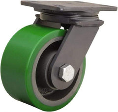 Hamilton - 6" Diam x 3" Wide x 7-3/4" OAH Top Plate Mount Swivel Caster - Polyurethane Mold onto Cast Iron Center, 2,200 Lb Capacity, Tapered Roller Bearing, 4-1/2 x 6-1/2" Plate - Americas Industrial Supply