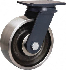 Hamilton - 8" Diam x 3" Wide x 10-1/4" OAH Top Plate Mount Swivel Caster - Forged Steel, 2,400 Lb Capacity, Tapered Roller Bearing, 4-1/2 x 6-1/2" Plate - Americas Industrial Supply