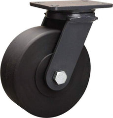Hamilton - 8" Diam x 3" Wide x 10-1/4" OAH Top Plate Mount Swivel Caster - Nylon, 2,400 Lb Capacity, Sealed Precision Ball Bearing, 4-1/2 x 6-1/2" Plate - Americas Industrial Supply