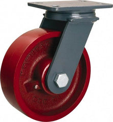 Hamilton - 8" Diam x 2-1/2" Wide x 10-1/4" OAH Top Plate Mount Swivel Caster - Cast Iron, 2,400 Lb Capacity, Straight Roller Bearing, 4-1/2 x 6-1/2" Plate - Americas Industrial Supply
