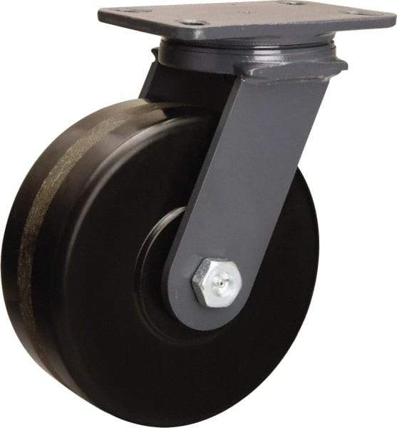 Hamilton - 8" Diam x 3" Wide x 10-1/4" OAH Top Plate Mount Swivel Caster - Phenolic, 2,400 Lb Capacity, Straight Roller Bearing, 4-1/2 x 6-1/2" Plate - Americas Industrial Supply