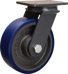 Hamilton - 8" Diam x 3" Wide x 10-1/4" OAH Top Plate Mount Swivel Caster - Polyurethane Mold onto Cast Iron Center, 2,000 Lb Capacity, Tapered Roller Bearing, 4-1/2 x 6-1/2" Plate - Americas Industrial Supply