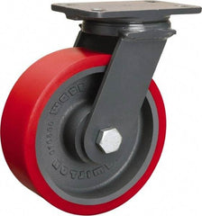 Hamilton - 8" Diam x 3" Wide x 10-1/4" OAH Top Plate Mount Swivel Caster - Polyurethane Mold onto Cast Iron Center, 2,400 Lb Capacity, Sealed Precision Ball Bearing, 4-1/2 x 6-1/2" Plate - Americas Industrial Supply