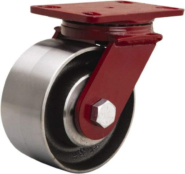 Hamilton - 6" Diam x 3" Wide x 7-1/2" OAH Top Plate Mount Swivel Caster - Forged Steel, 2,200 Lb Capacity, Tapered Roller Bearing, 4-1/2 x 6-1/2" Plate - Americas Industrial Supply