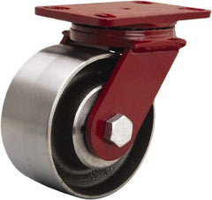 Hamilton - 6" Diam x 3" Wide x 7-1/2" OAH Top Plate Mount Swivel Caster - Forged Steel, 2,200 Lb Capacity, Tapered Roller Bearing, 4-1/2 x 6-1/2" Plate - Americas Industrial Supply