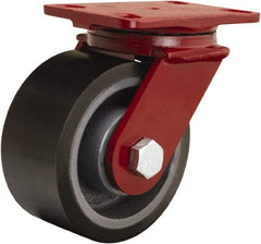 Hamilton - 6" Diam x 3" Wide x 7-1/2" OAH Top Plate Mount Swivel Caster - Polyurethane Mold onto Cast Iron Center, 2,200 Lb Capacity, Tapered Roller Bearing, 4-1/2 x 6-1/2" Plate - Americas Industrial Supply