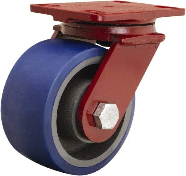 Hamilton - 6" Diam x 3" Wide x 7-1/2" OAH Top Plate Mount Swivel Caster - Polyurethane Mold onto Cast Iron Center, 1,800 Lb Capacity, Sealed Precision Ball Bearing, 4-1/2 x 6-1/2" Plate - Americas Industrial Supply