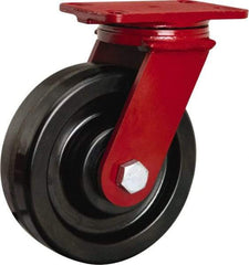 Hamilton - 8" Diam x 2-1/2" Wide x 10-1/8" OAH Top Plate Mount Swivel Caster - Phenolic, 2,000 Lb Capacity, Straight Roller Bearing, 4-1/2 x 6-1/2" Plate - Americas Industrial Supply