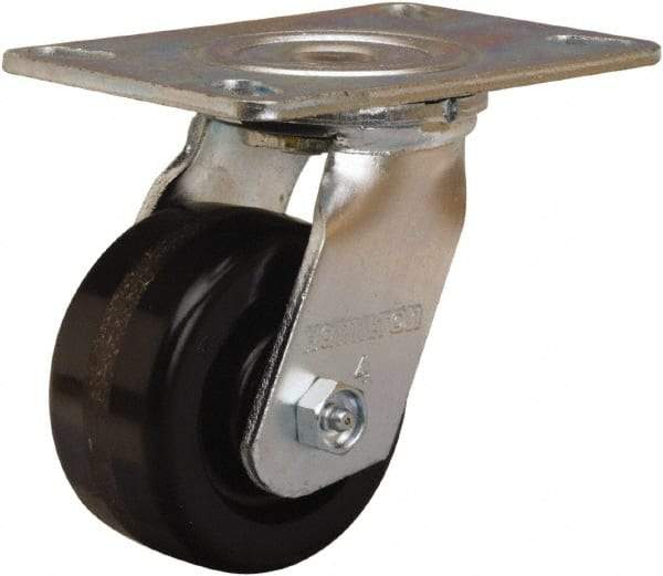 Hamilton - 4" Diam x 2" Wide x 5-5/8" OAH Top Plate Mount Swivel Caster - Phenolic, 800 Lb Capacity, Straight Roller Bearing, 4-1/2 x 6-1/4" Plate - Americas Industrial Supply
