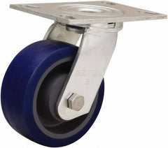 Hamilton - 5" Diam x 2" Wide x 6-1/2" OAH Top Plate Mount Swivel Caster - Polyurethane Mold onto Cast Iron Center, 840 Lb Capacity, Sealed Precision Ball Bearing, 4-1/2 x 6-1/4" Plate - Americas Industrial Supply