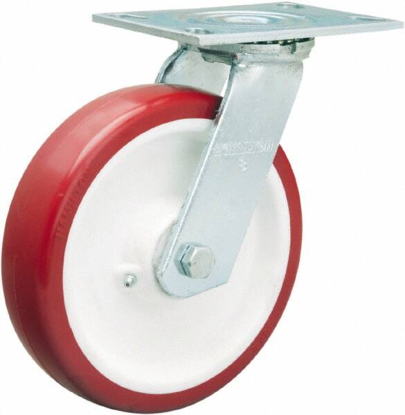 Hamilton - 8" Diam x 2" Wide x 9-1/2" OAH Top Plate Mount Swivel Caster - Polyurethane Mold on Polypropylene, 900 Lb Capacity, Straight Roller Bearing, 4-1/2 x 6-1/4" Plate - Americas Industrial Supply