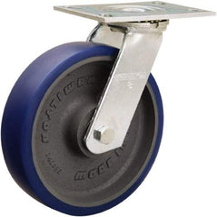 Hamilton - 8" Diam x 2" Wide x 9-1/2" OAH Top Plate Mount Swivel Caster - Polyurethane Mold onto Cast Iron Center, 900 Lb Capacity, Sealed Precision Ball Bearing, 4-1/2 x 6-1/4" Plate - Americas Industrial Supply