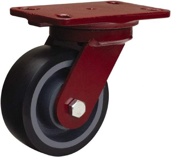 Hamilton - 5" Diam x 2" Wide x 6-3/4" OAH Top Plate Mount Swivel Caster - Polyurethane Mold onto Cast Iron Center, 1,360 Lb Capacity, Tapered Roller Bearing, 4-1/2 x 6-1/2" Plate - Americas Industrial Supply