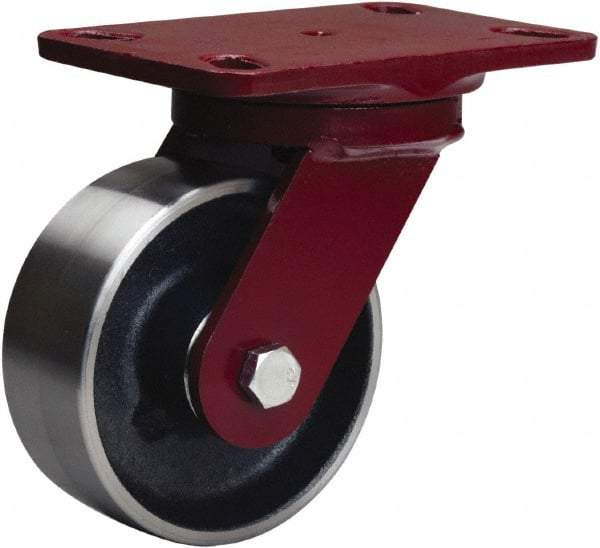 Hamilton - 5" Diam x 2" Wide x 6-3/4" OAH Top Plate Mount Swivel Caster - Forged Steel, 1,500 Lb Capacity, Tapered Roller Bearing, 4-1/2 x 6-1/2" Plate - Americas Industrial Supply
