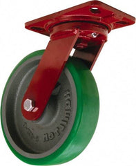 Hamilton - 8" Diam x 2" Wide x 9-3/4" OAH Top Plate Mount Swivel Caster - Polyurethane Mold onto Cast Iron Center, 1,500 Lb Capacity, Tapered Roller Bearing, 4-1/2 x 6-1/2" Plate - Americas Industrial Supply
