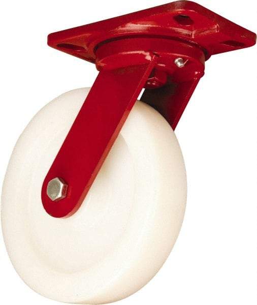 Hamilton - 8" Diam x 2" Wide x 9-3/4" OAH Top Plate Mount Swivel Caster - Nylon, Sealed Precision Ball Bearing, 4-1/2 x 6-1/2" Plate - Americas Industrial Supply