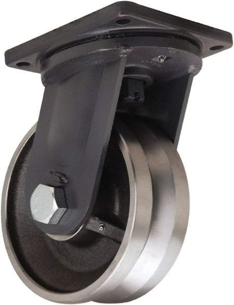 Hamilton - 10" Diam x 4" Wide, Forged Steel Swivel Caster - 16,000 Lb Capacity, Top Plate Mount, 8-1/2" x 8-1/2" Plate, Straight Roller Bearing - Americas Industrial Supply