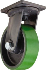 Hamilton - 10" Diam x 5" Wide x 13" OAH Top Plate Mount Swivel Caster - Polyurethane Mold onto Cast Iron Center, 6,500 Lb Capacity, Tapered Roller Bearing, 8-1/2 x 8-1/2" Plate - Americas Industrial Supply