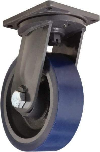 Hamilton - 12" Diam x 4" Wide x 15-1/2" OAH Top Plate Mount Swivel Caster - Polyurethane Mold on Forged Steel, 7,200 Lb Capacity, Tapered Roller Bearing, 8-1/2 x 8-1/2" Plate - Americas Industrial Supply