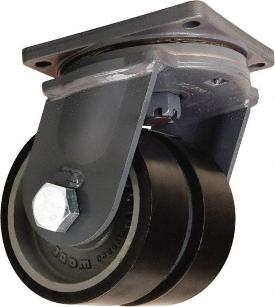 Hamilton - 12" Diam x 3" Wide x 15-1/2" OAH Top Plate Mount Dual Swivel Caster - Polyurethane Mold onto Cast Iron Center, 9,100 Lb Capacity, Tapered Roller Bearing, 8-1/2 x 8-1/2" Plate - Americas Industrial Supply