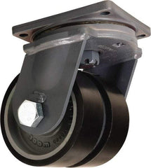 Hamilton - 12" Diam x 3" Wide x 15-1/2" OAH Top Plate Mount Dual Swivel Caster - Polyurethane Mold onto Cast Iron Center, 9,100 Lb Capacity, Tapered Roller Bearing, 8-1/2 x 8-1/2" Plate - Americas Industrial Supply