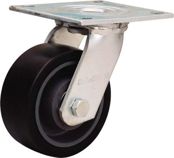 Hamilton - 5" Diam x 2" Wide x 6-1/2" OAH Top Plate Mount Swivel Caster - Polyurethane Mold onto Cast Iron Center, 900 Lb Capacity, Sealed Precision Ball Bearing, 5 x 5-1/2" Plate - Americas Industrial Supply