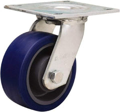 Hamilton - 5" Diam x 2" Wide x 6-1/2" OAH Top Plate Mount Swivel Caster - Polyurethane Mold onto Cast Iron Center, 840 Lb Capacity, Sealed Precision Ball Bearing, 5 x 5-1/2" Plate - Americas Industrial Supply