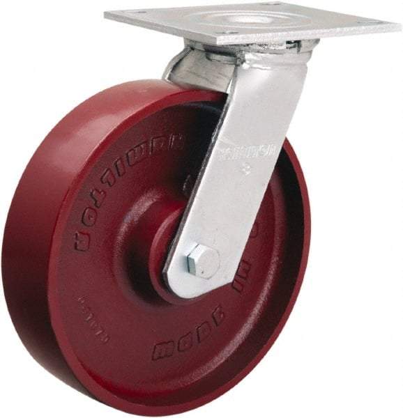 Hamilton - 8" Diam x 2" Wide x 9-1/2" OAH Top Plate Mount Swivel Caster - Cast Iron, 900 Lb Capacity, Sealed Precision Ball Bearing, 5 x 5-1/2" Plate - Americas Industrial Supply